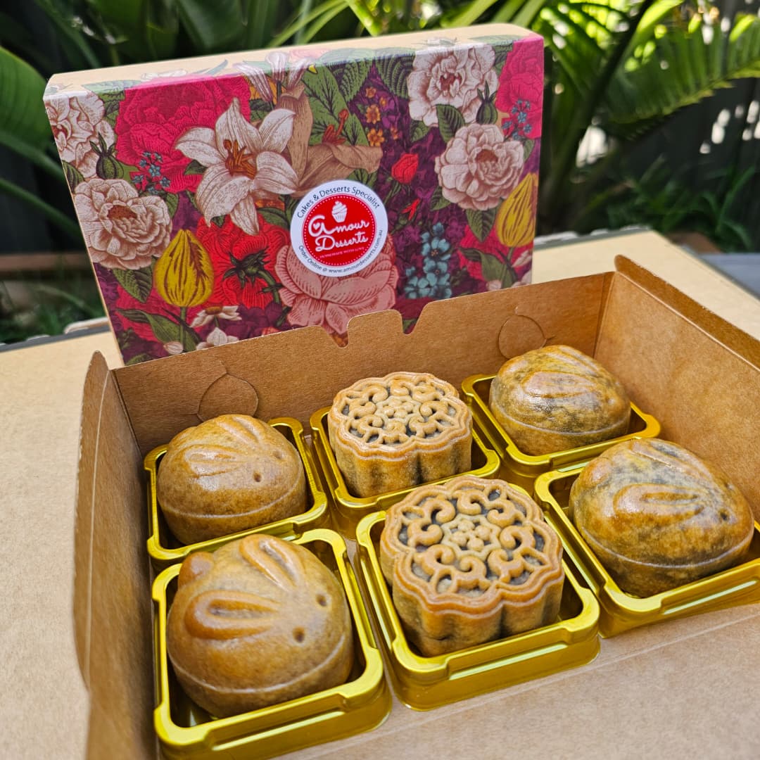 Amour Desserts traditional baked mooncakes in a gift box
